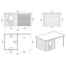 Abri de jardin en bois Rava 5.06x3.09m - 15.63m2 - Ep. 28mm - Traité