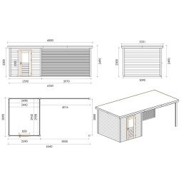 Abri de jardin en bois Rava 6.56x3.09m - 20.27m2 - Ep. 28mm - Traité