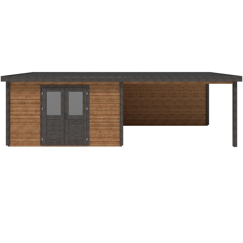 Abri de jardin en bois Freya 7.06x3.09m - 21.81m2 - Ep. 28mm - Traité