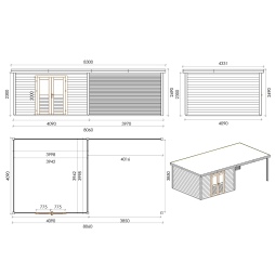 Abri de jardin en bois Freya 8.06x4.09m - 32.96m2 - Ep. 28mm - Traité