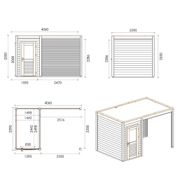 Abri de jardin en bois Veya 4.06x2.59m - 10.52m2 - Ep. 28mm - Traité