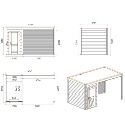 Abri de jardin en bois Veya 4.56x2.59m - 11.81m2 - Ep. 28mm - Traité