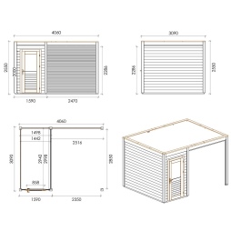 Abri de jardin en bois Veya 4.06x3.09m - 12.55m2 - Ep. 28mm - Traité