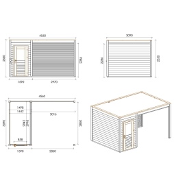 Abri de jardin en bois Veya 4.56x3.09m - 14.09m2 - Ep. 28mm - Traité
