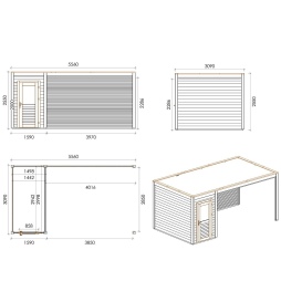 Abri de jardin en bois Veya 5.56x3.09m - 17.18m2 - Ep. 28mm - Traité