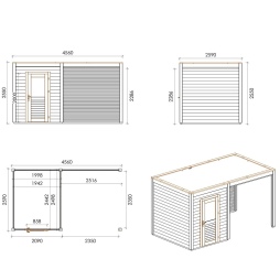Abri de jardin en bois Luma 4.56x2.59m - 11.81m2 - Ep. 28mm - Traité