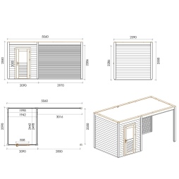 Abri de jardin en bois Luma 5.06x2.59m - 13.11m2 - Ep. 28mm - Traité