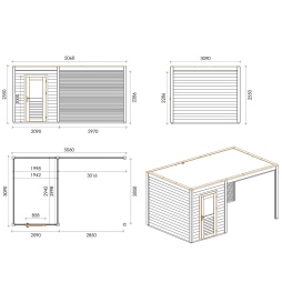 Abri de jardin en bois Luma 5.06x3.09m - 15.64m2 - Ep. 28mm - Traité