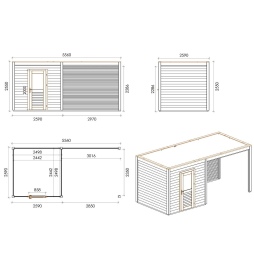 Abri de jardin en bois Nexa 5.56x2.59m - 14.4m2 - Ep. 28mm - Traité