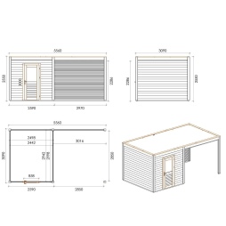 Abri de jardin en bois Nexa 5.56x3.09m - 17.18m2 - Ep. 28mm - Traité