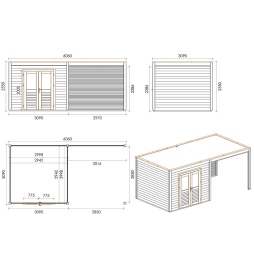 Abri de jardin en bois Sora 6.06x3.09m - 18.73m2 - Ep. 28mm - Traité