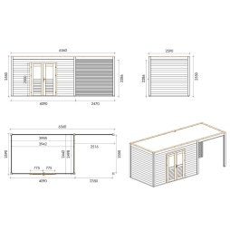 Abri de jardin en bois Nova 6.56x2.59m - 16.99m2 - Ep. 28mm - Traité