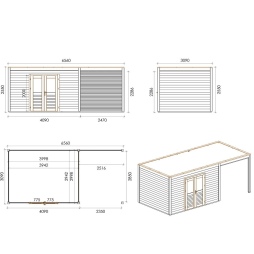 Abri de jardin en bois Nova 6.56x3.09m - 20.27m2 - Ep. 28mm - Traité