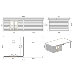 Abri de jardin en bois Freya 8.06x4.09m - 32.96m2 - Ep. 28mm - Traité