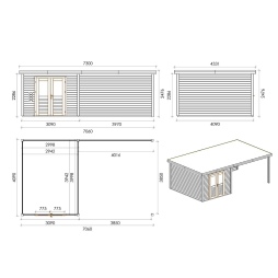 Abri de jardin en bois Aura 7.06x4.09m - 28.87m2 - Ep. 28mm - Traité