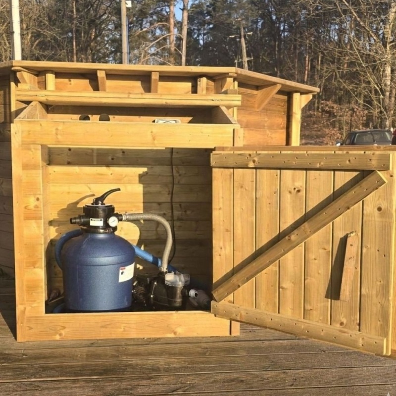Armoire en bois pour système de filtration de piscine 1.2 x 0.84 – H.1.16 m, Imprégnée