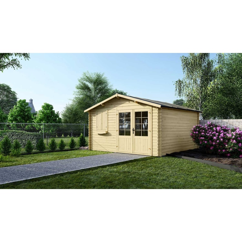 Abri de jardin en bois - 16m2 - 4x4m - Ep. 28mm - Couleur: naturel