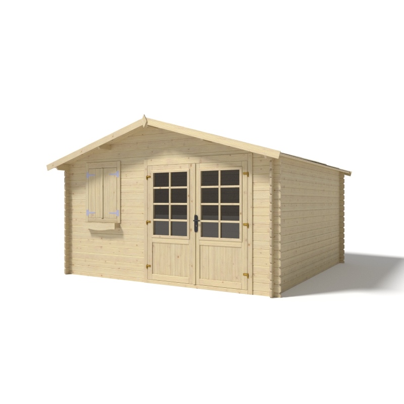 Abri de jardin en bois - 16m2 - 4x4m - Ep. 28mm - Couleur: naturel