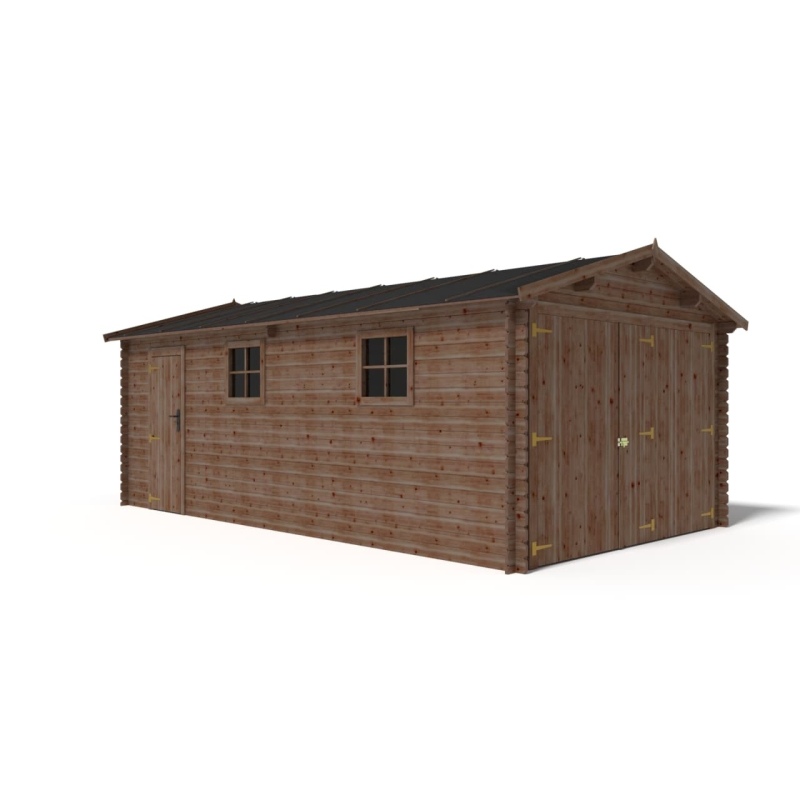 Garage en bois - 21m2 - 3.5x6m - imprégné - Ep. 28mm - couleur: marron
