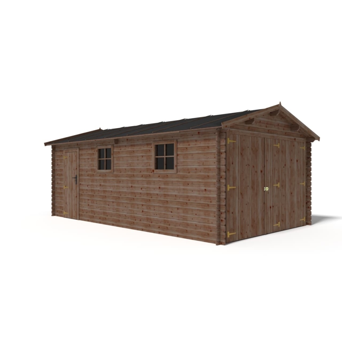 Garage en bois - 21m2 - 3.5x6m - imprégné - Ep. 28mm - couleur: marron
