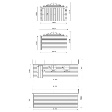 Garage en bois - 21m2 - 3.5x6m - imprégné - Ep. 28mm - couleur: marron 2