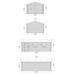 Garage en bois - 21m2 - 3.5x6m - imprégné - Ep. 28mm - couleur: 
