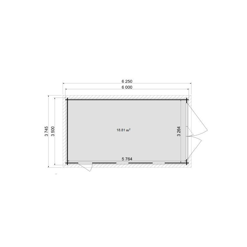 Garage en bois - 21m2 - 3.5x6m - imprégné - Ep. 28mm - couleur: 