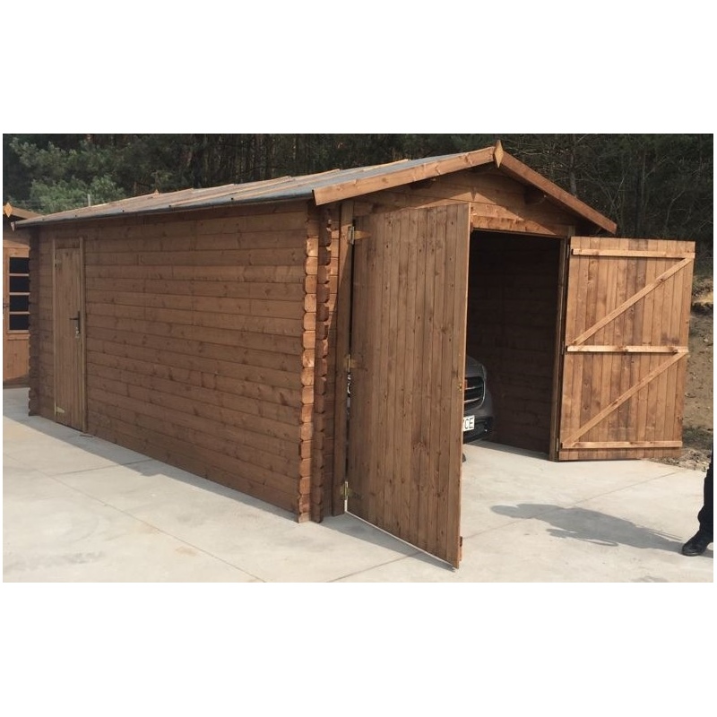 Garage en bois - 21m2 - 3.5x6m - imprégné - Ep. 28mm - couleur: marron