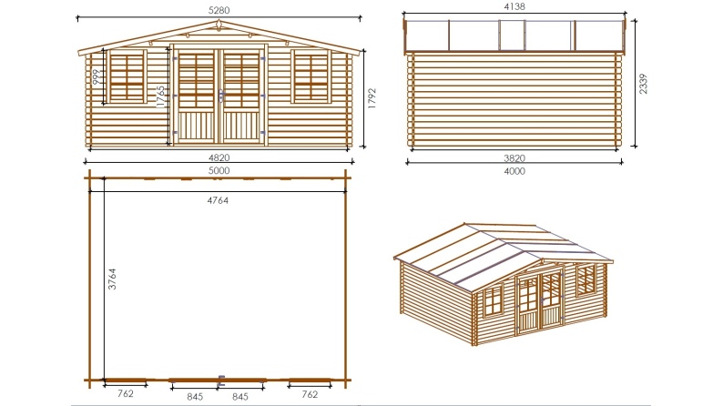 Abri de jardin en bois - 20m2 - 5x4m - Traité - Ep. 28mm - Couleur: 