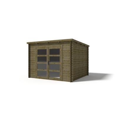 Abri de jardin en bois - 9m2 - 3x3m - Traité - Ep. 28mm - Couleur: vert