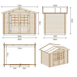Abri de jardin en bois - 6m2 - 3x2m - Ep. 28mm - Couleur: naturel