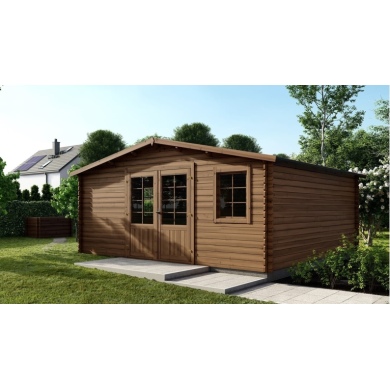 Abri de jardin en bois - 25m2 - 5x5m - Traité - Ep. 28mm - Couleur: marron