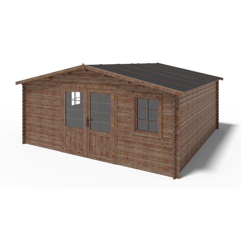 Abri de jardin en bois - 25m2 - 5x5m - Traité - Ep. 28mm - Couleur: marron