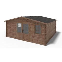 Abri de jardin en bois - 25m2 - 5x5m - Traité - Ep. 28mm - Couleur: marron