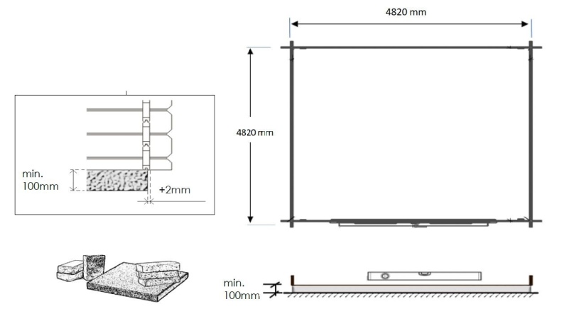 Abri de jardin en bois - 25m2 - 5x5m - Traité - Ep. 28mm - Couleur: 