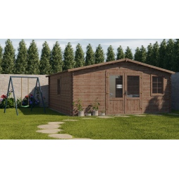 Abri de jardin en bois - 25m2 - 5x5m - Traité - Ep. 28mm - Couleur: marron