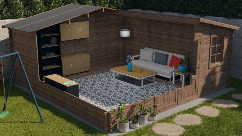 Abri de jardin en bois - 25m2 - 5x5m - Traité - Ep. 28mm - Couleur: 