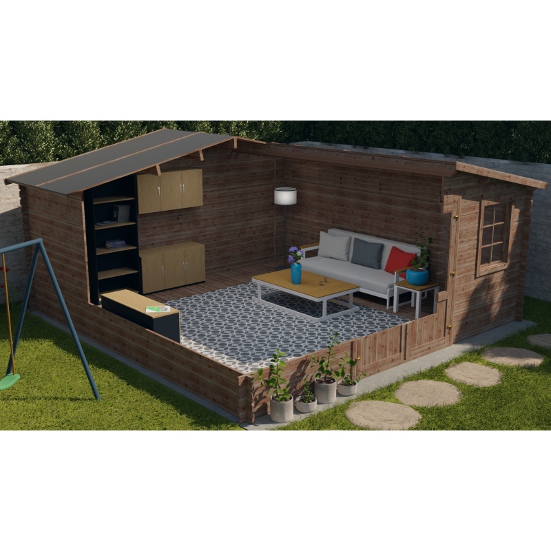 Abri de jardin en bois - 25m2 - 5x5m - Traité - Ep. 28mm - Couleur: marron