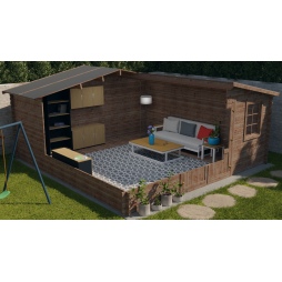Abri de jardin en bois - 25m2 - 5x5m - Traité - Ep. 28mm - Couleur: marron