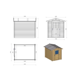 Abri de jardin en bois - 4.75m2 - 1.9x2.5m - Ep. 28mm - Couleur: naturel