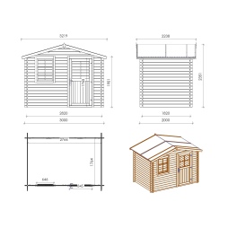 Abri de jardin en bois - 6m2 - 3x2m - Ep. 28mm - Couleur: 