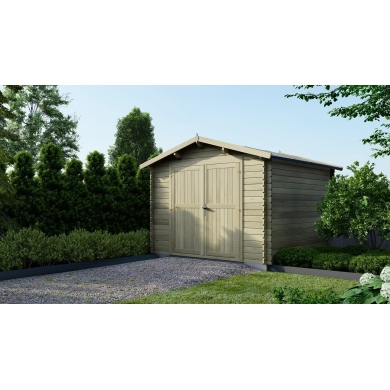 Abri de jardin en bois - 9m2 - 3x3m - Traité - Ep. 28mm - Couleur: vert