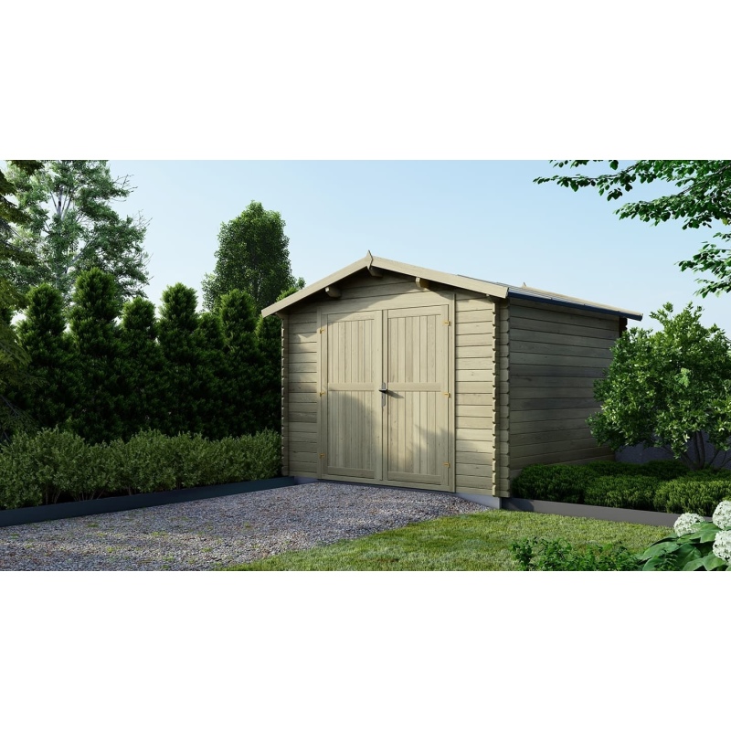 Abri de jardin en bois - 9m2 - 3x3m - Traité - Ep. 28mm - Couleur: vert