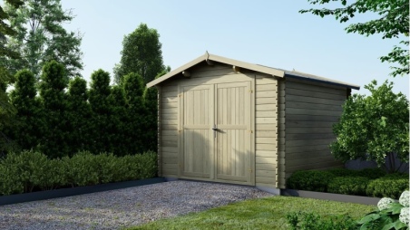 Abri de jardin en bois - 9m2 - 3x3m - Traité - Ep. 28mm - Couleur: vert