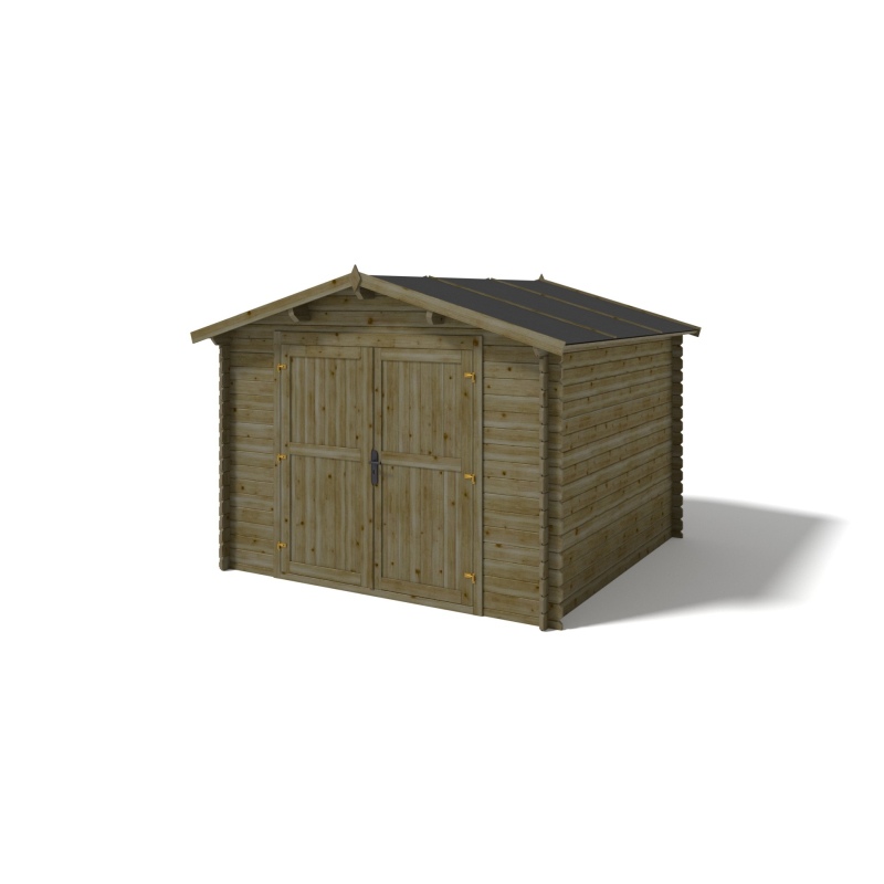 Abri de jardin en bois - 9m2 - 3x3m - Traité - Ep. 28mm - Couleur: vert
