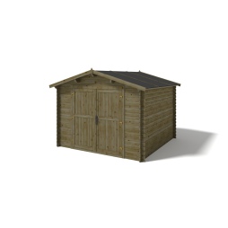 Abri de jardin en bois - 9m2 - 3x3m - Traité - Ep. 28mm - Couleur: vert