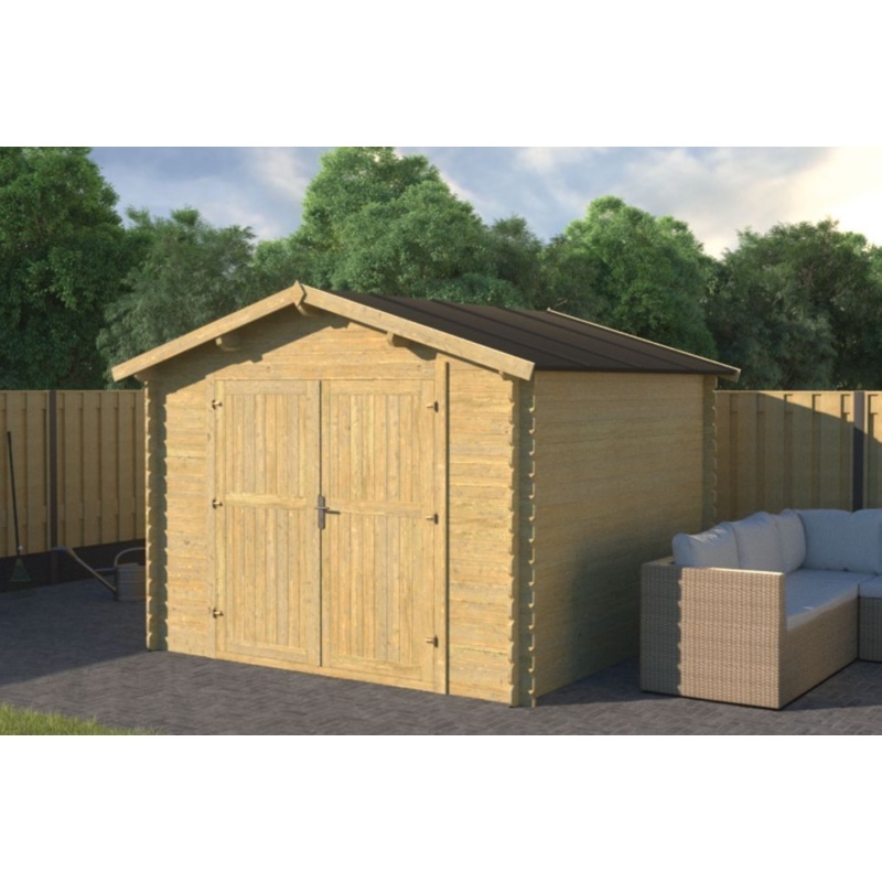 Abri de jardin en bois - 9m2 - 3x3m - Traité - Ep. 28mm - Couleur: vert