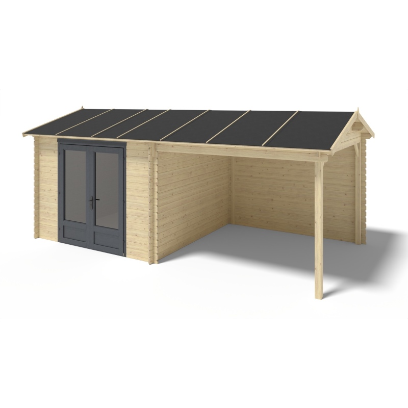 Abri de jardin en bois - 17.4m2 - 5.79x3m - Ep. 28mm - Couleur: naturel