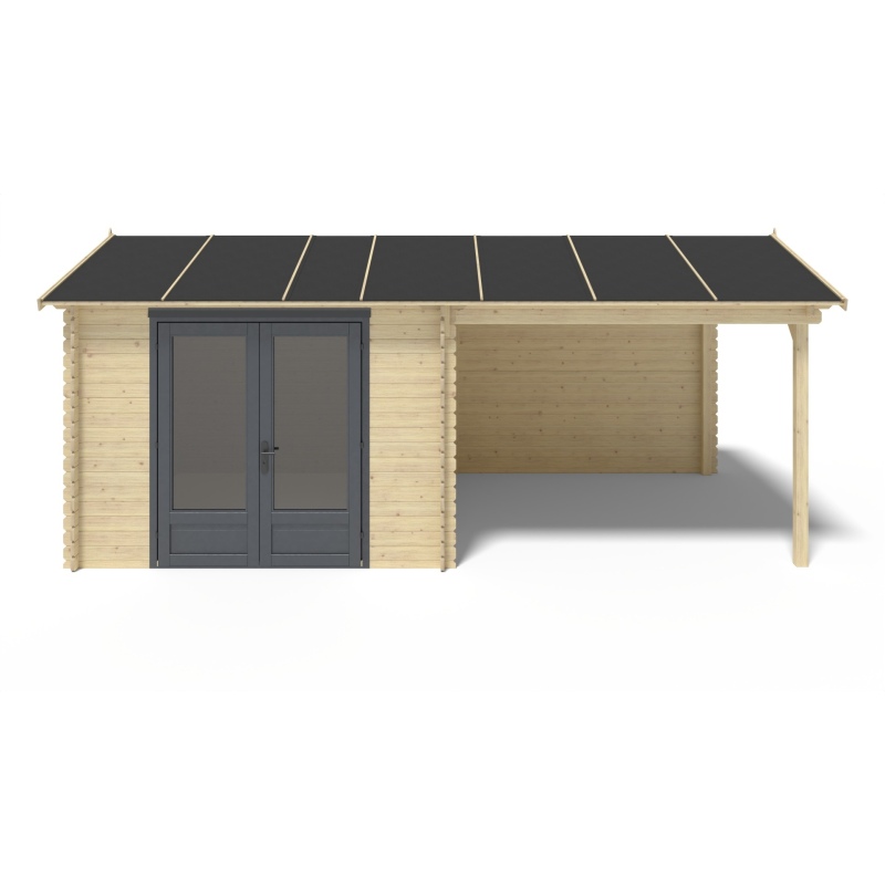 Abri de jardin en bois - 17.4m2 - 5.79x3m - Ep. 28mm - Couleur: naturel