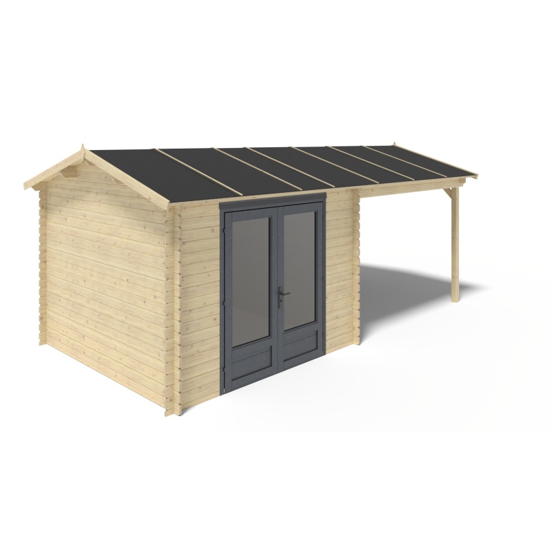 Abri de jardin en bois - 17.4m2 - 5.79x3m - Ep. 28mm - Couleur: naturel